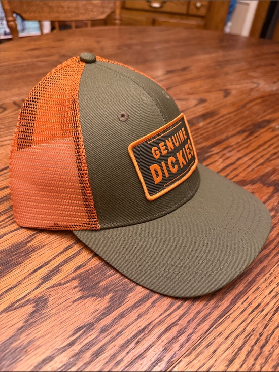 Dickies Other - Dickies Olive Green and Orange Mesh Trucker Hat